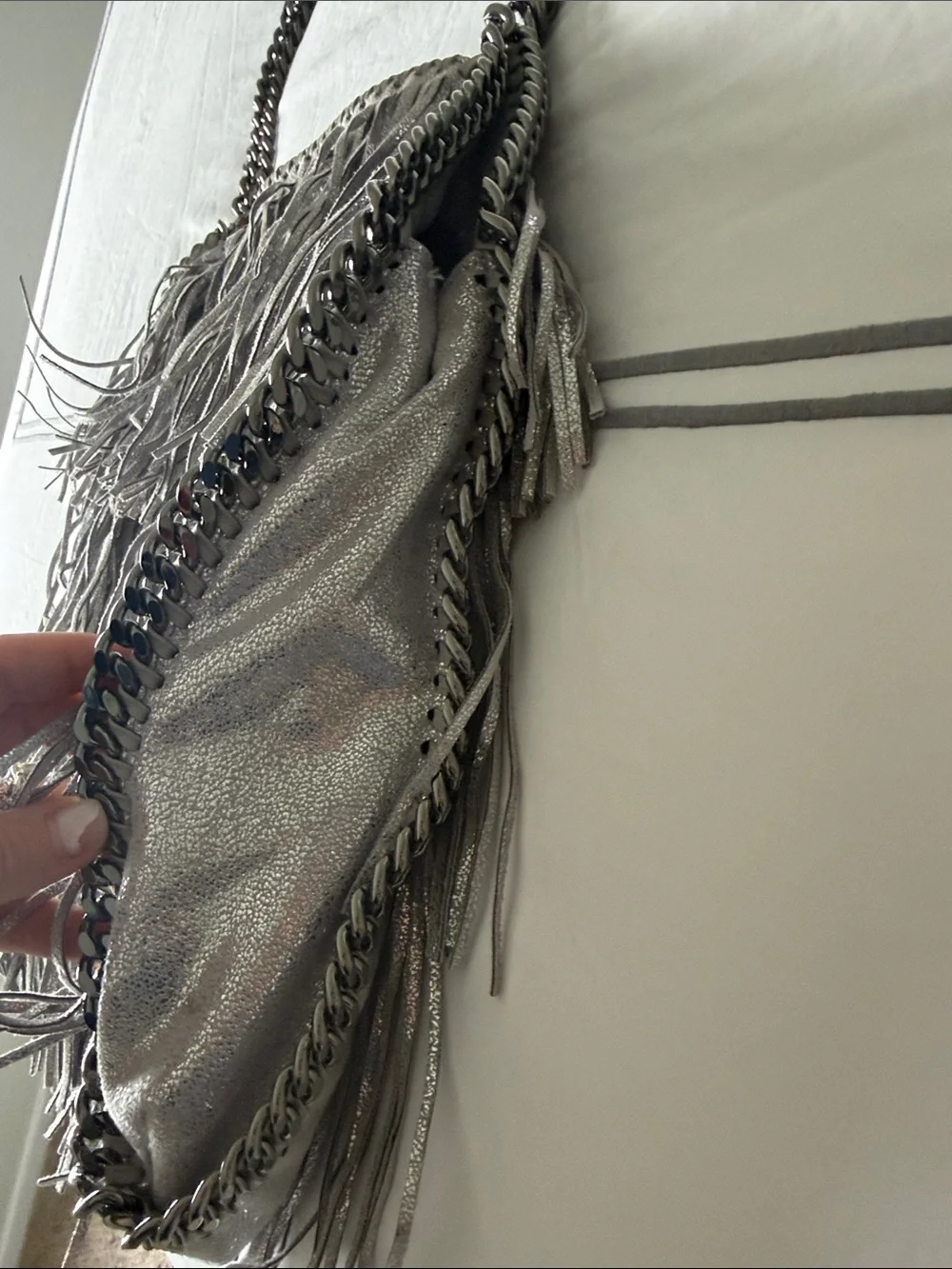 Stella McCartney Fringed Metallic Shoulder Bag - Silver